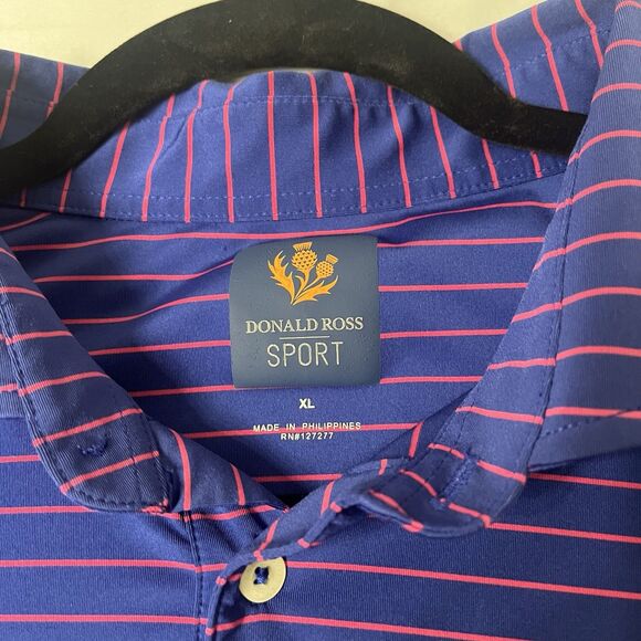 Donald Ross Sport Men's XL Golf Polo Shirt Blue Pink Striped Performance - Picture 4 of 9
